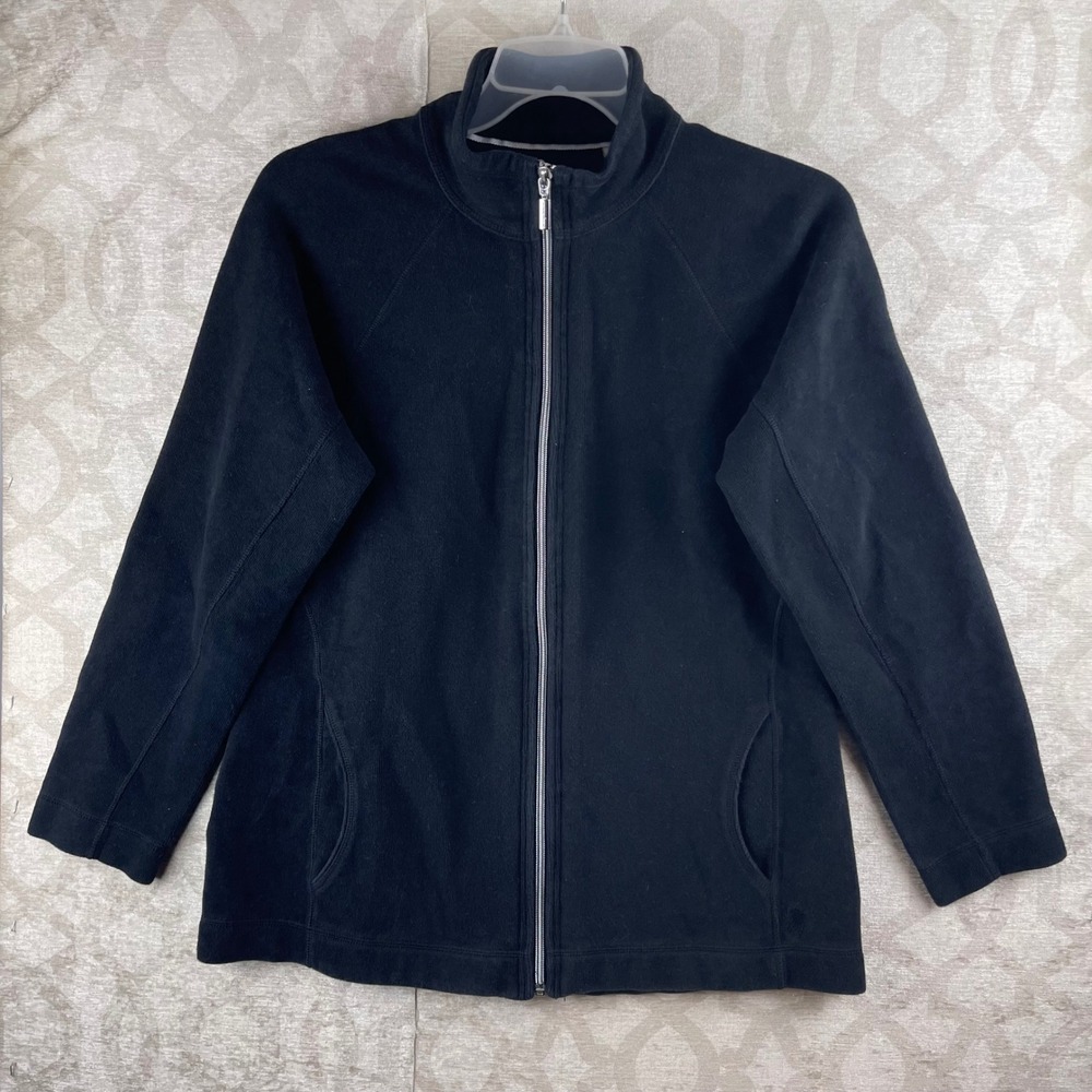 Tommy Bahama Full Zip Sweatshirt Men L Black Mock Neck Ribbed Cotton Jacket